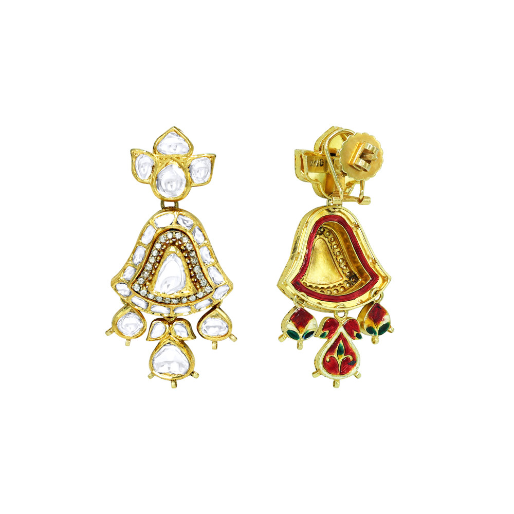 Polki Necklace Set with Fan Motifs and Matching Drops